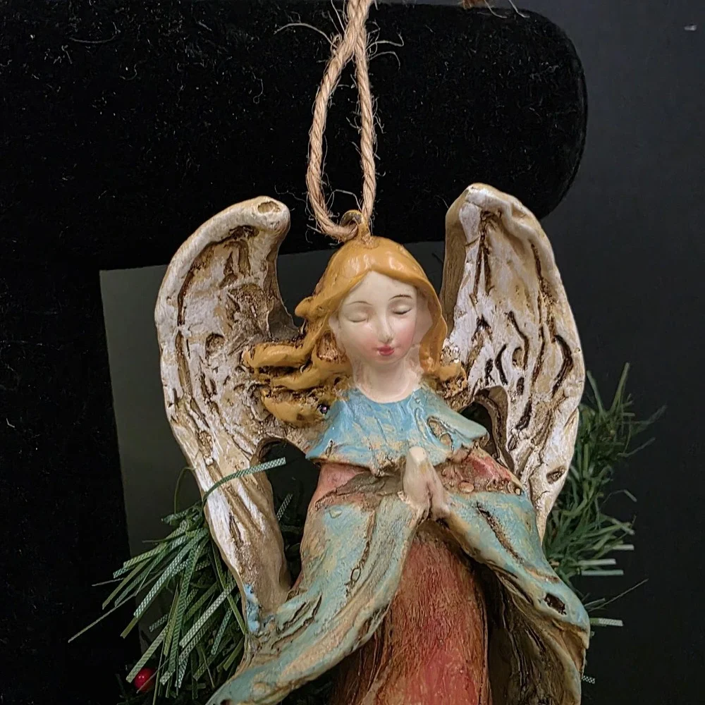 VTG Style Angel Ornament Praying Resin Rustic Farmhouse Christmas Decor‎